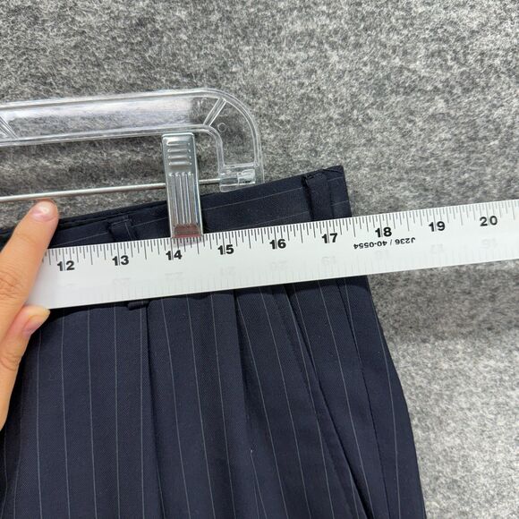 Brooks Brothers Dress Pants Men 34*28 Blue Striped Mid Rise Pleated Cuffed Wool - Picture 3 of 7